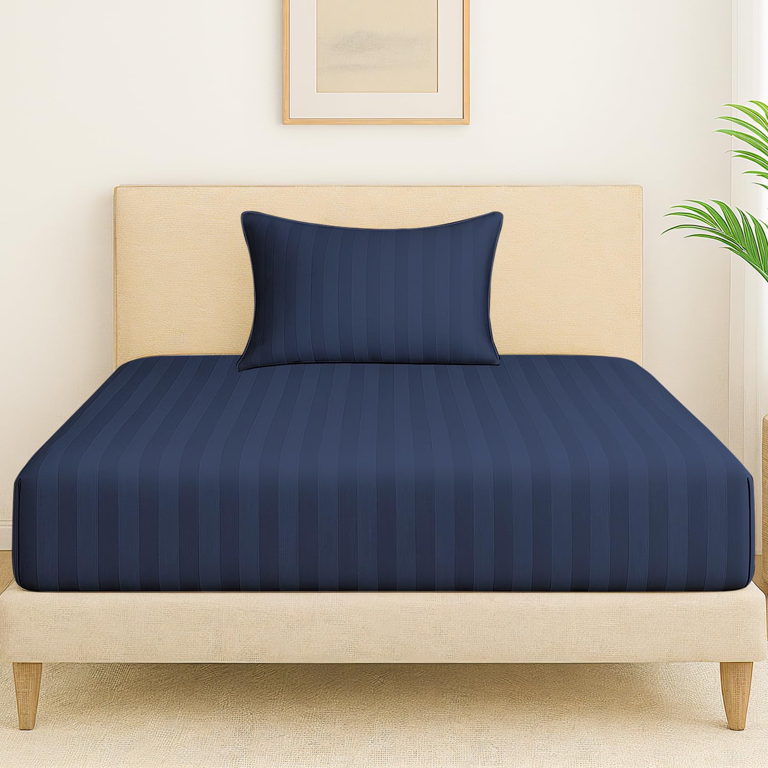 1 Single Bedsheet For King Size With 1 Pillow Covers | 36 X 78 Inches, Navy Blue - 130 Thread Count Soft & Comfortable | Ideal For Bedroom, Guest Room, House