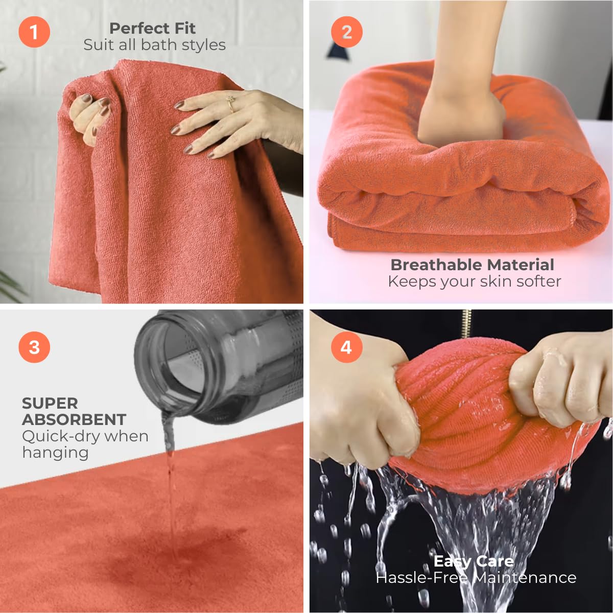 Black Gold The Finer Touch Premium Microfiber Bath Towels 1200 Gsm | Lightweight Ultra-Soft Fade Resistant (Peach) - 3 Pcs