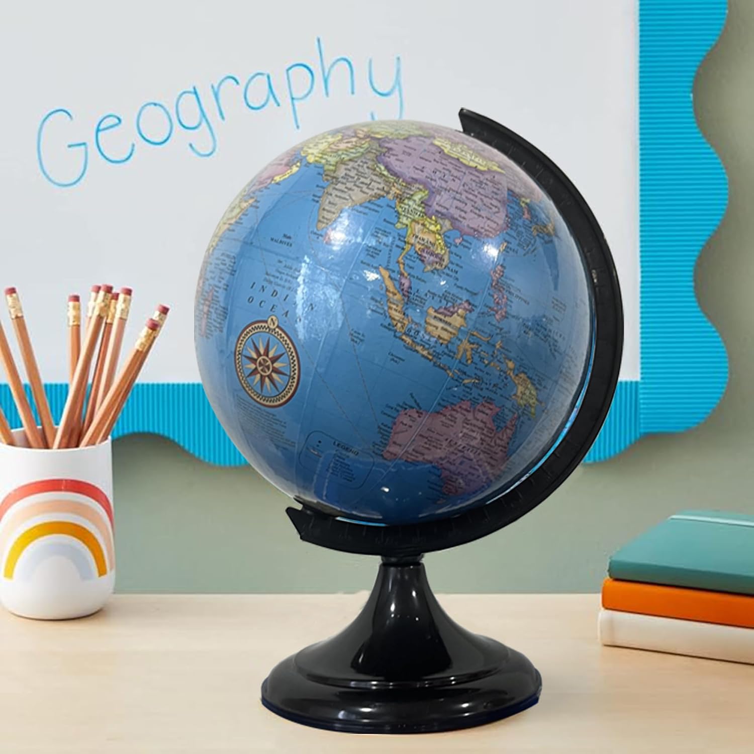 Educational Detailed World Globe With Plastic Stand For Kids & Adults Learning Geography, UPSC Aspirants, Desktop & Table Globe - Height 10 Inch, Pack Of 1
