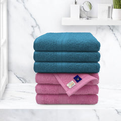 Sassoon Anatolia 6 Piece Cotton Hand Towel 450 Gsm | Soft, Absorbent & Quick Dry Towel For Gym, Home & Yoga (Teal & Pink)