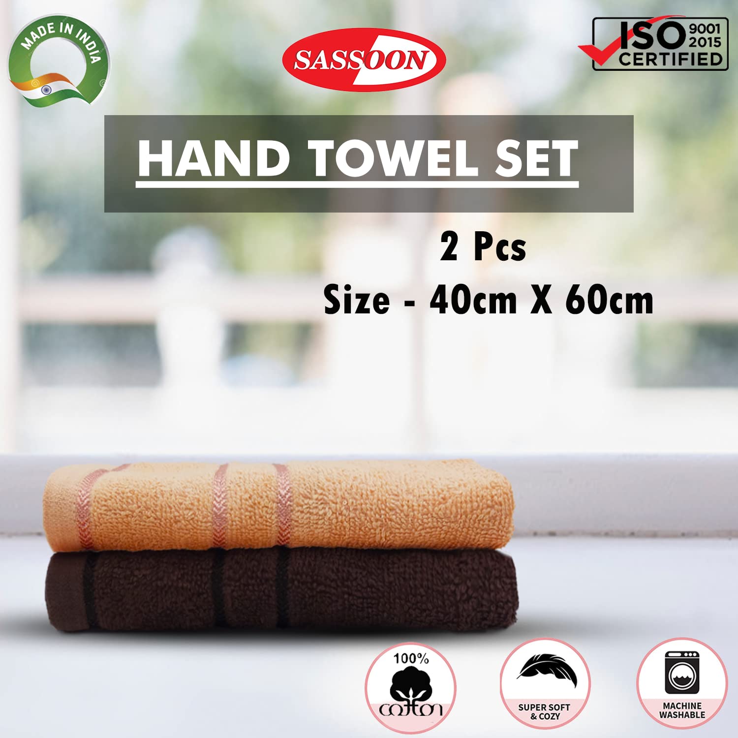 Sassoon Melrose 100% Cotton Hand Towel 400 Gsm | Highly Absorbent, Soft Material Perfect For Daily Use (Cocoa & Clay) -2 Piece