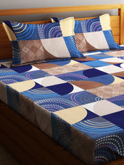 Microfiber Double Bedsheet With 2 Pillow Covers - 85 X 86 Inches, Blue & Brown | Normal Hand Wash Or Machine Wash | 144 Thread Count