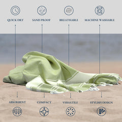 Lane Linen Turkish Bath Towel 699 Gsm | Oversized Towel Lightweight Beach Essentials For Women, Large Pool Towel- Jade Lime (2 Pack)