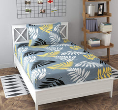 Combo 2 Single Bed With 2 Pillow Covers - 60 X 90 Inches, Blue & Grey | Premium Cotton Material - Skin Friendly & Long Lasting | Super Soft 300 Thread Count