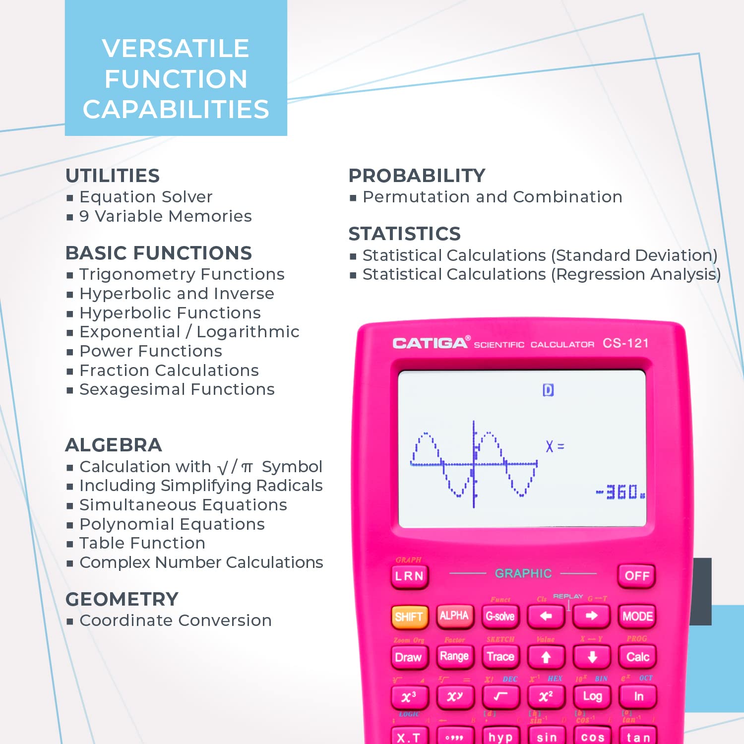 Scientific Calculator With Graphic Functions - Multiple Modes With Intuitive Interface - Perfect For Students Of Beginner & Advanced Courses, High School Or College