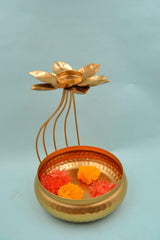 METAL LOTUS TEALIGHT CANDLE HOLDER WITH BASE URLI BOWL GOLD | PERFECT FOR GIFT