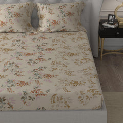 Cotton Elastic Fitted Double Bedsheet For King Size With 2 Pillow Covers - 78 X 72 + 8 Inches, Beige | Soft Wrinkle Free & Breathable Elastic Bedsheets For King Size Bed