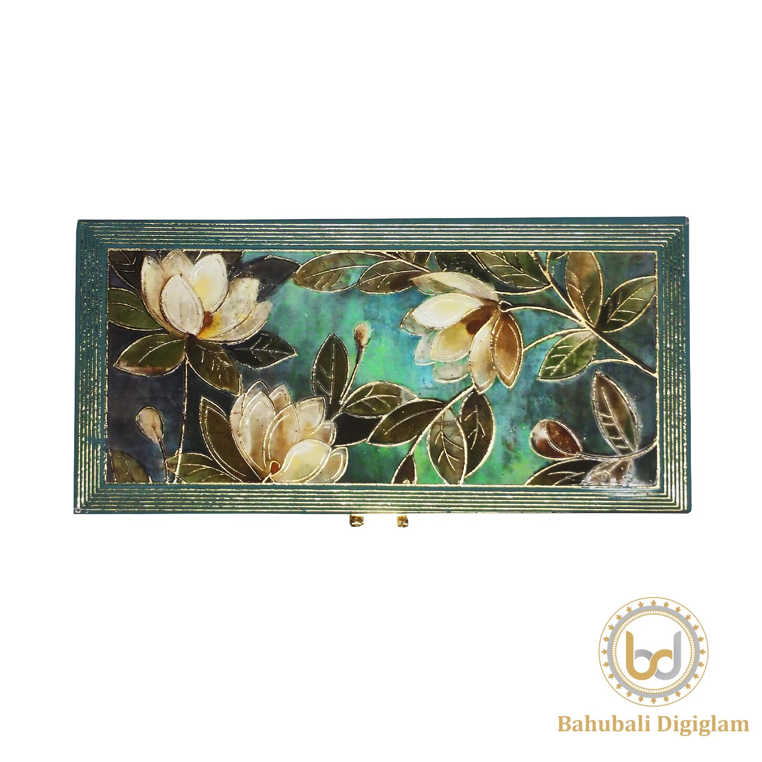Flower Design Gold Printed Matt Touch Mgi Floral Decorative Box, Wedding Fancy Shagun Cash Box, Jewellery Box, Money Box, Gaddi Box, Colour - Green, Pack Of 4