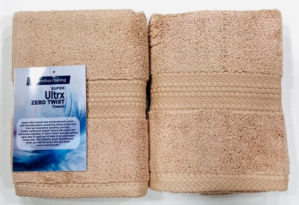 Bombay Dyeing Ultrx Zero Twist Plain Cotton Hand Towel 400 Gsm (Flax)- 2 Piece