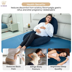 Full Body C Shape Pregnancy Pillow For Women, Maternity Pillow, Navy Blue | Pillow Gift For Pregnancy Sleeping, Premium Velvet Cover With Zip | Adjustable, Relieves Pain, Multipurpose