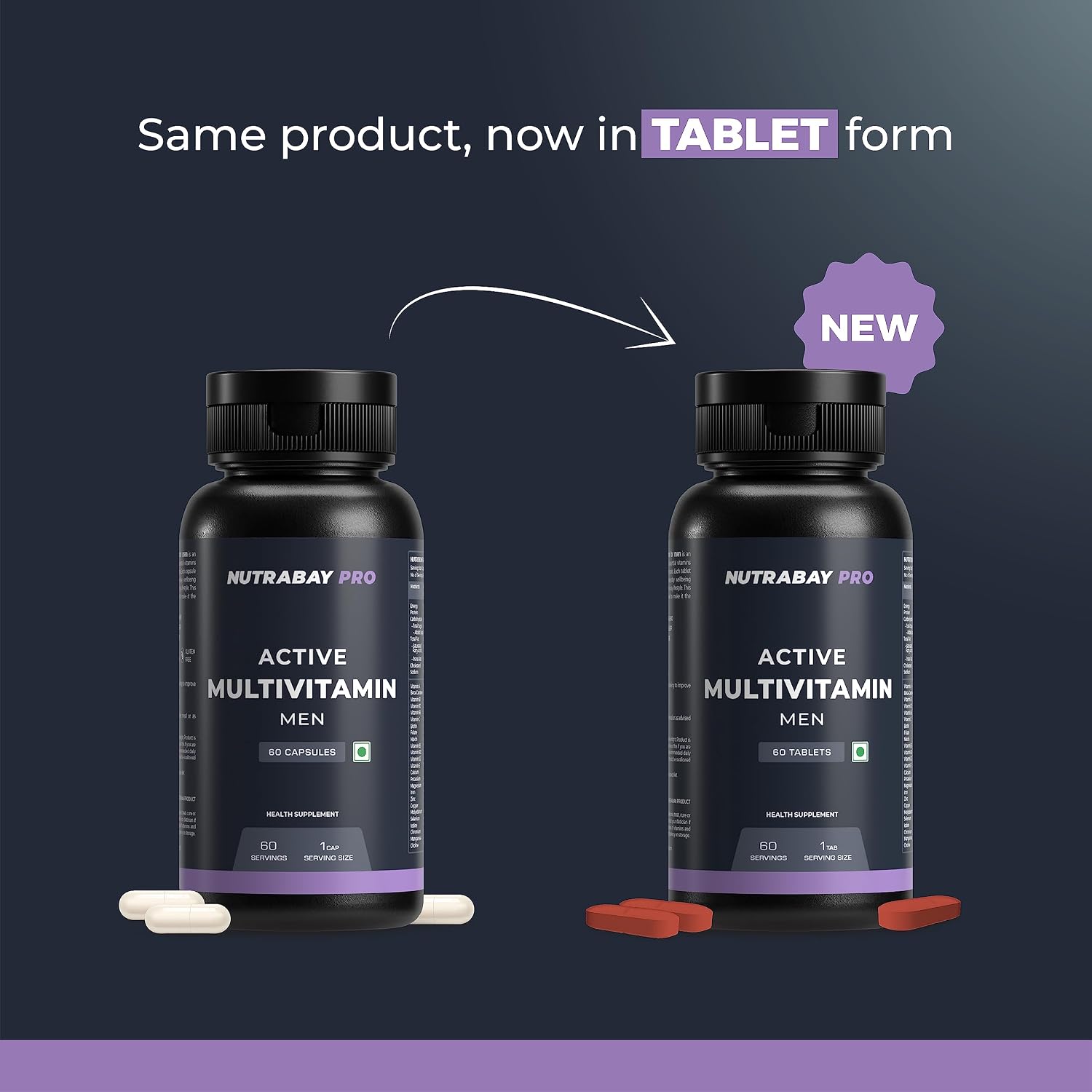 Nutrabay Pro Active Multivitamin For Men , 25 Vital Vitamins & Minerals With Zinc, Vitamin C, D, B12, & Multiminerals | Enhances Energy , Stamina & Immunity | 60 Tablets , 100gm 0.2lbs
