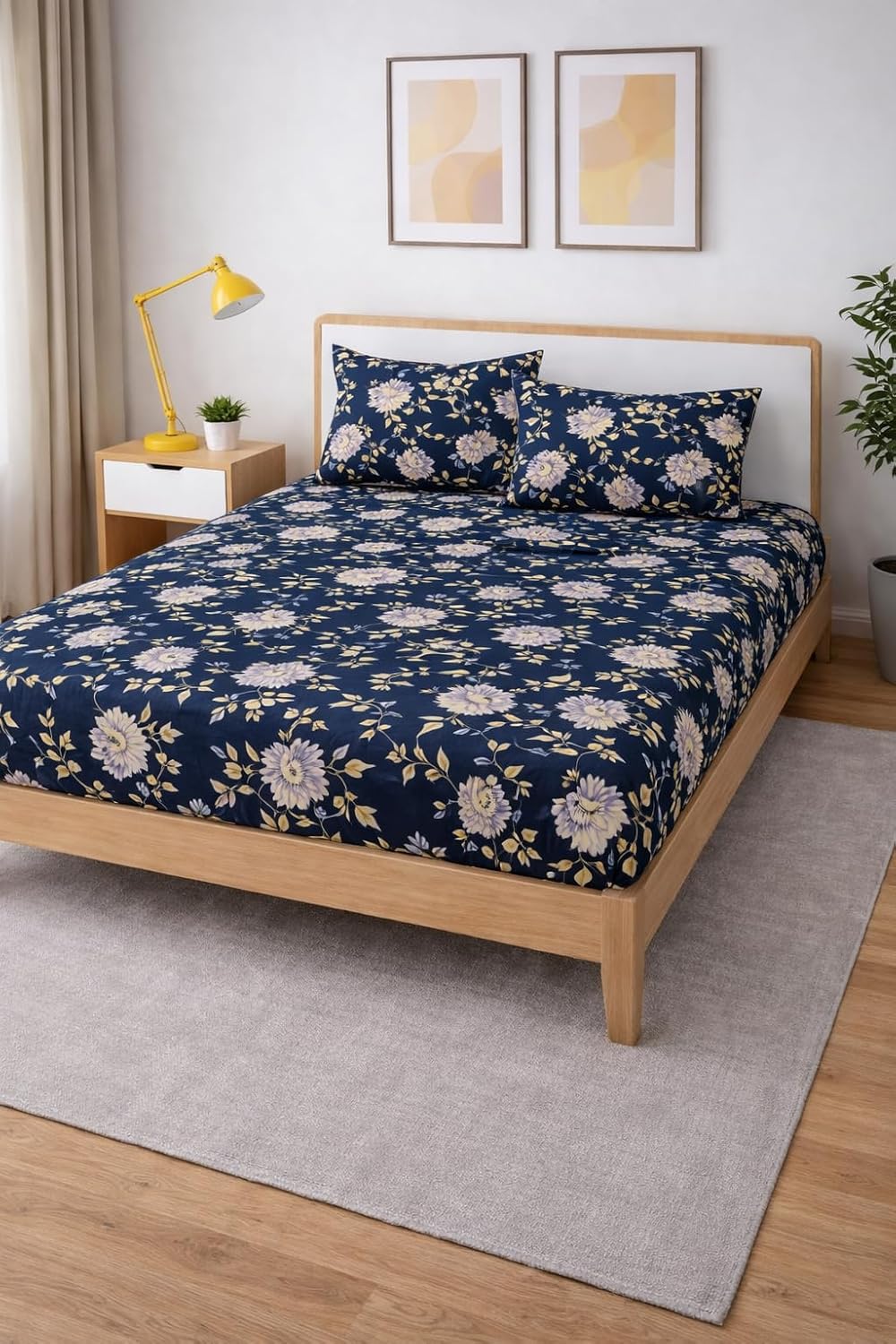 Bedsheet King Size With 2 Pillow Covers (72 X 78 Inches) Black & Cream | Double Bed With All Around Elastic Fitted - Durable & Long Lasting Wrinkle Resistant Fabric