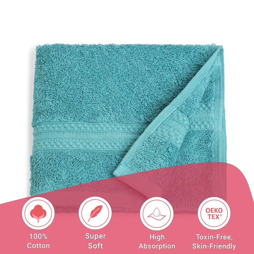 Livspace Paleto Collection Hand Towel 400 Gsm | 100% Cotton, Solid Dyed, Hand Towel Super Soft Absorbent (Teal) Set Of 2