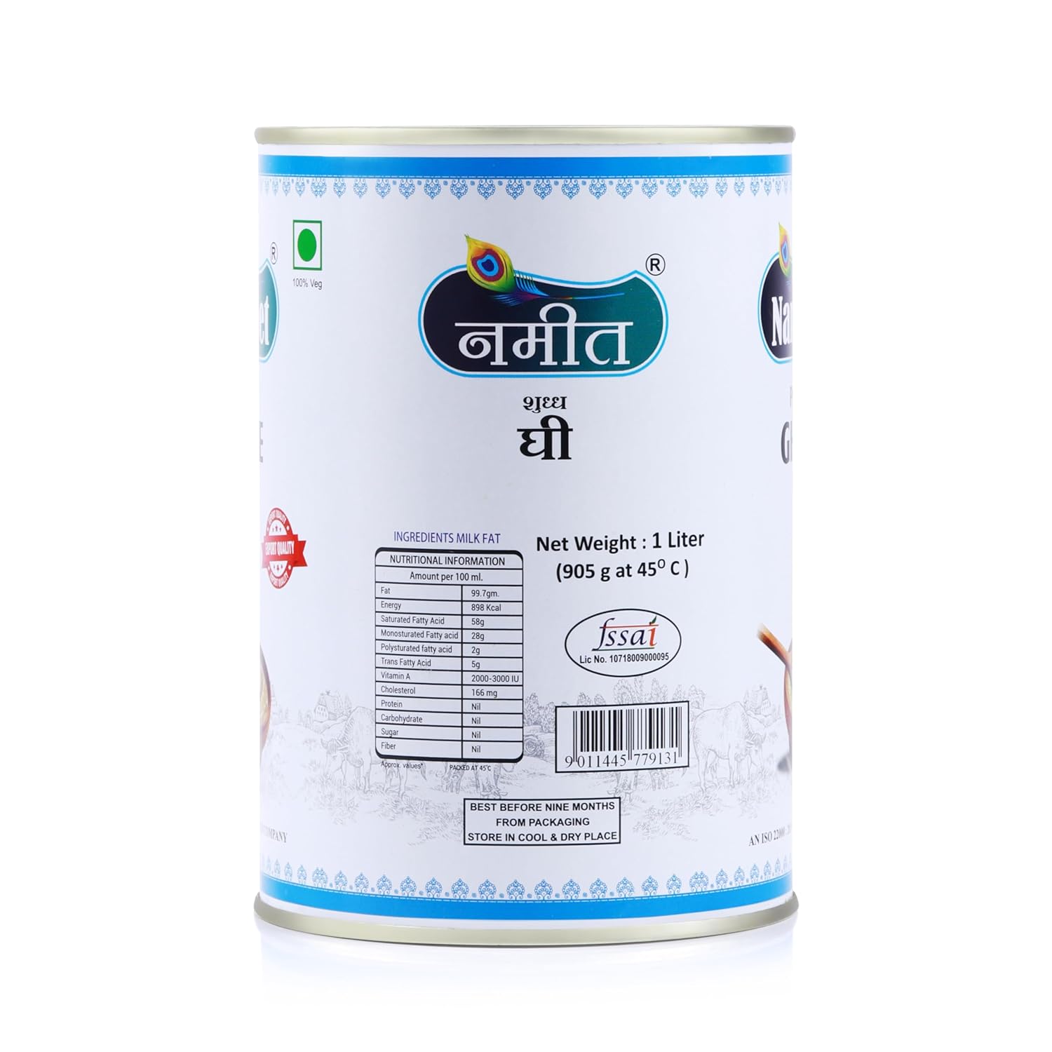 Premium Pure Desi Ghee By Nameet | Rich In Nutrients & Healthy Desi Ghee For Cooking | (1 Litr) 33.8 Ounce | Tin Pack
