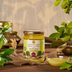 Premium Gir Cow Desi Ghee Made With A2 Milk Using Ayurvedic Bilona Prakriya By House Of Veda | Healthy Desi Ghee For Easy To Digest Strengthens Body | (500ml) 16.9 Ounce | Jar Pack