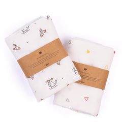 Haber Traditional Baby Muslin Bath Towel 160 Gsm | Organic Indian Cotton 4 Layer, Eco-Conscious & Safe Printed Cloth (Chopper & Trio)- Pack Of 2