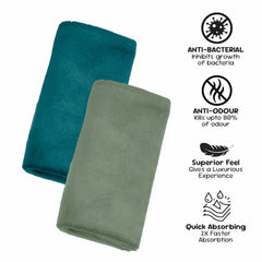Housse Microfiber Hand Towel 1200 Gsm | Premium Quality Towels Ultra Absorbent & Anti-Bacterial For Gym (Pacific Green & Lily PAD) - Pack Of 6