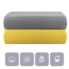 Casa Copenhagen Designed In Denmark Waffle Super Soft 2 Pieces 100% Cotton Large Bath Towel 525 Gsm - Buttercup Yellow & Grey Violet