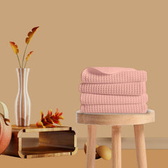 Enchant Home Pure Cotton Waffle Towel 500 Gsm | Lightweight Anti-Microbial & Water Absorbent Soft Touch Quick Drying Hand Towels | Peach (Pack Of 4)