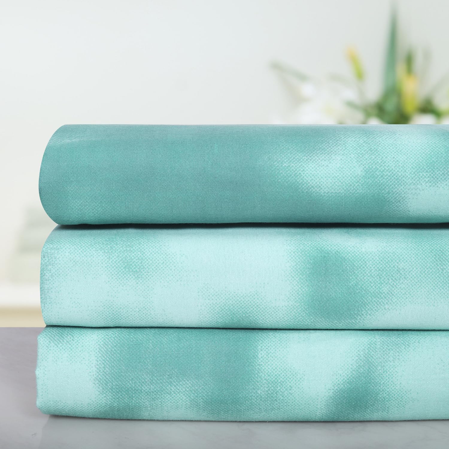 Queen Size Bedsheet With 2 Pillow Covers - 78 X 60 + 8 Inches, White & Seafoam | Soft Wrinkle Free & Breathable Elastic Bedsheets - Durable & Long Lasting Bedsheet