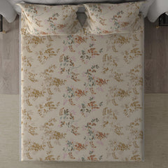 Cotton Elastic Fitted Double Bedsheet For King Size With 2 Pillow Covers - 78 X 72 + 8 Inches, Beige | Soft Wrinkle Free & Breathable Elastic Bedsheets For King Size Bed