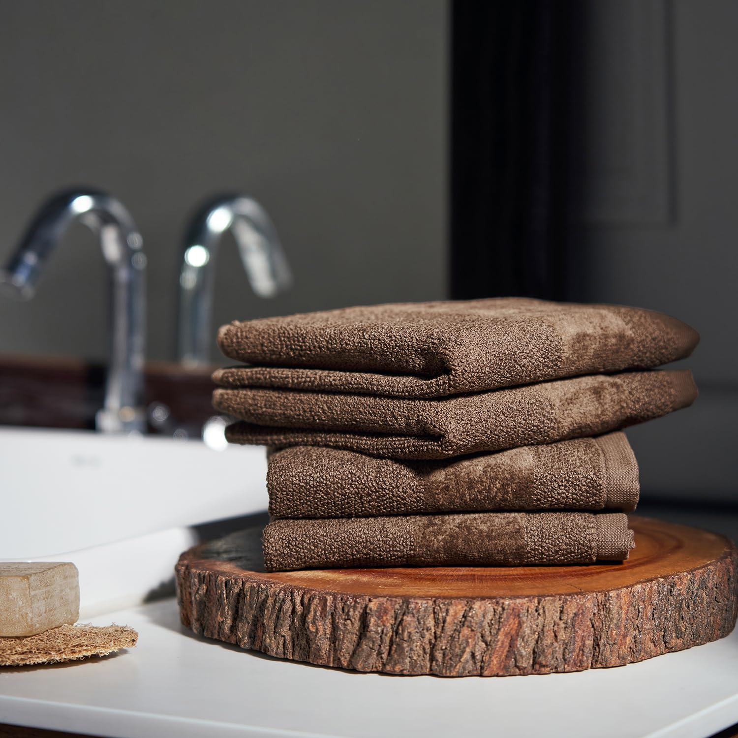 Pure Home + Living Sheared Face Towels 1300 Gsm | Ultra Soft, Absorbent, Quick Dry Towels For Facewash, Gym, Sports, Travel | Pack Of 8 (Chocolate Brown)