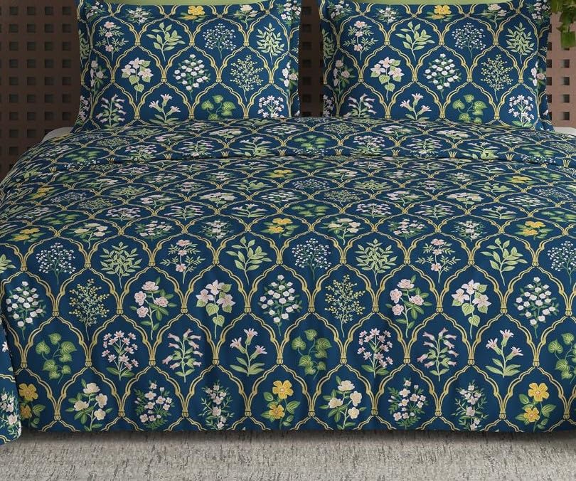 1 Double Bedsheet For King Size With 2 Large Size Pillow Covers - 108 X 108 Inches, Navy Blue | Light Weight, Suitable For All Seasons & Easy To Wash