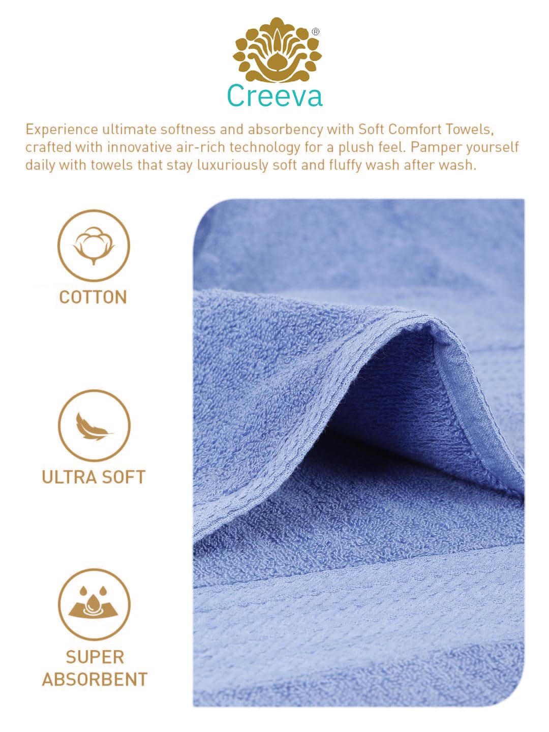 Creeva Classic Cotton Bath Towel 550 Gsm - Royal Blue