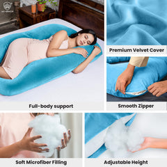 Full Body U Shape Pregnancy Pillow For Women, Maternity Pillow, Sky Blue | Pillow Gift For Pregnancy Sleeping, Premium Velvet Cover With Zip | Adjustable & Washable, Relieves Pain