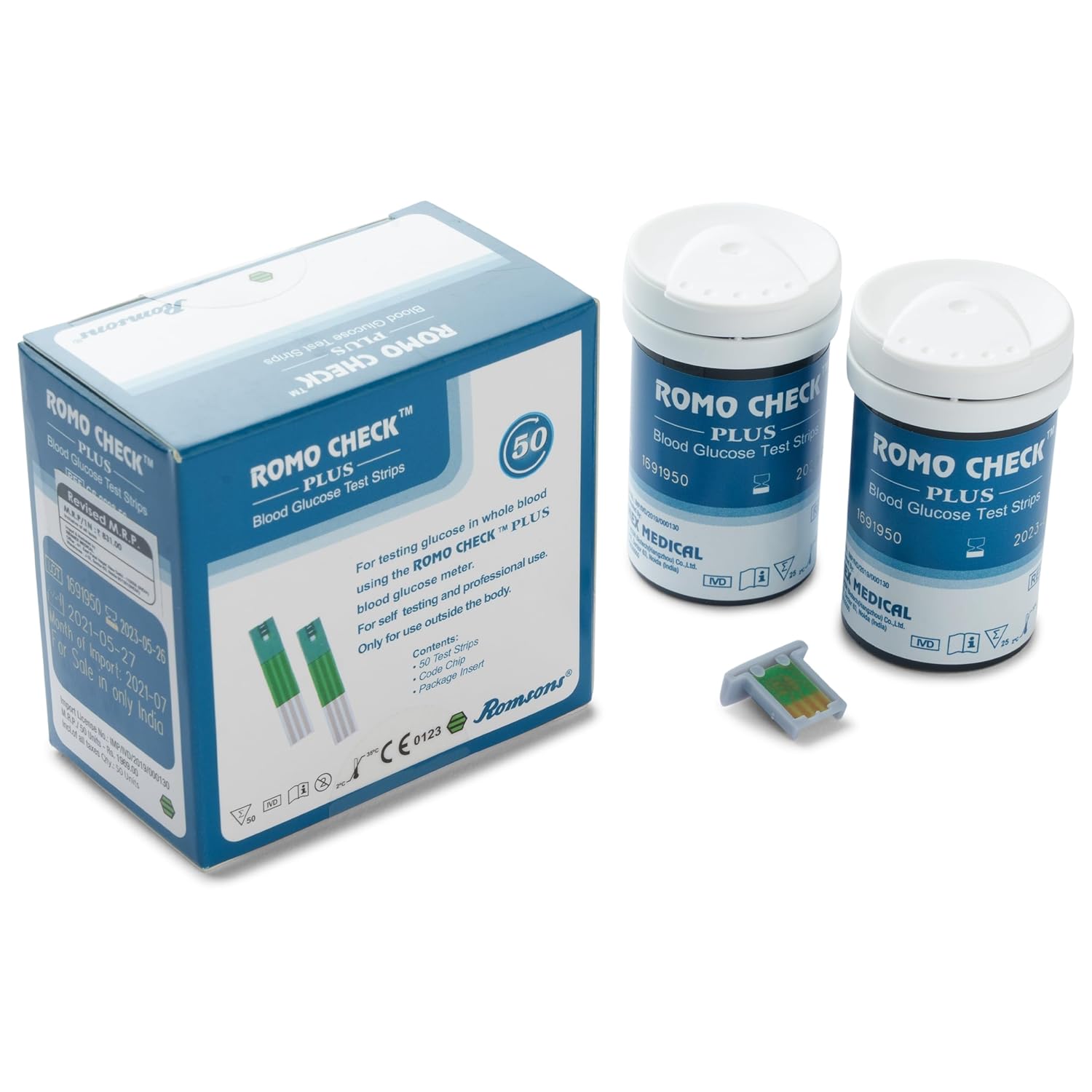 Romsons Romo Check Plus Blood Glucose Test Strips - Pack Of 50 Strips