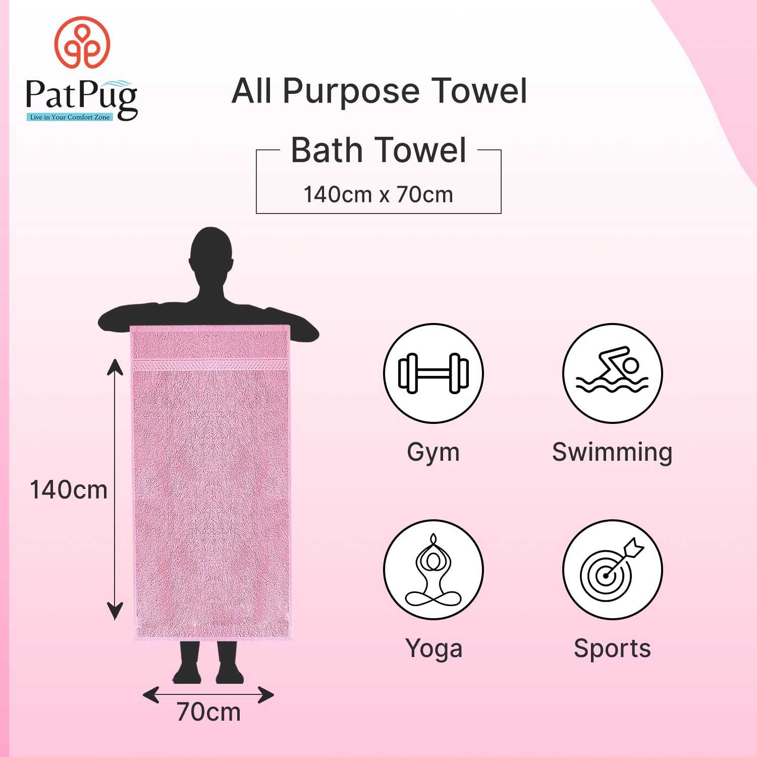 Patpug 100% Indian Ultra Soft Cotton Bath Towel 900 Gsm | Highly Absorbent Quick Drying Towel (Coffee Brown & Baby Pink) - Pack Of 2