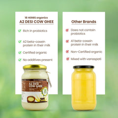 Organic A2 Desi Cow Ghee By 18 Herbs Organics Health With Herbs | Traditional Handmade Bilona Method Healthy Desi Cow Ghee Helps Nourish The Brain | (200ml) 6.7 Ounce | Jar Pack