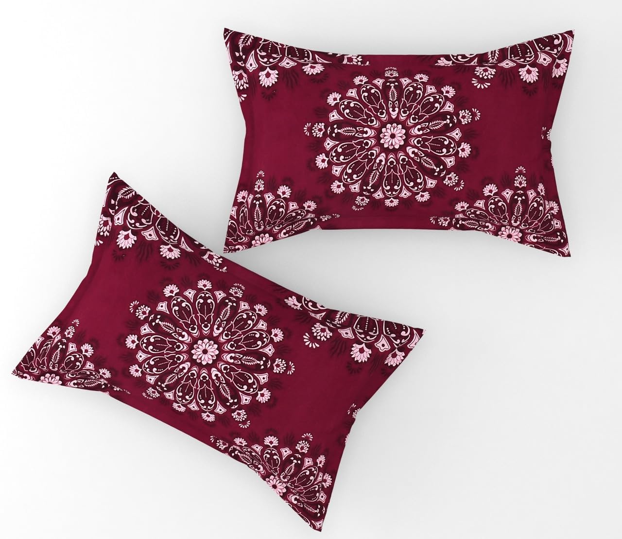 Elastic Fitted Double Bedsheets For King Size With 2 Pillow Covers - 72 X 78 X 10 Inches, Maroon | Premium Heavy Cotton All Around Elastic Fitted | Ideal For Hotel, Home, Bedroom