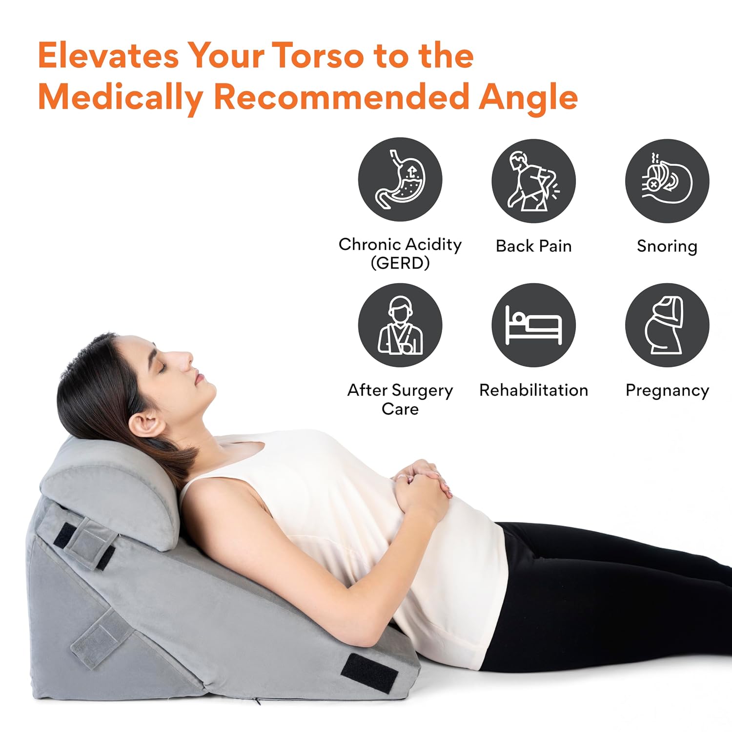 Adjustable Wedge Pillow, Memory Foam Pillow For Head, Back Support, Grey - 22 X 22 X 12 Inch | Wedge Cushion, Acid Reflux, Snoring, Gerd, Leg Elevation, Pregnancy | Comfortable Pillow