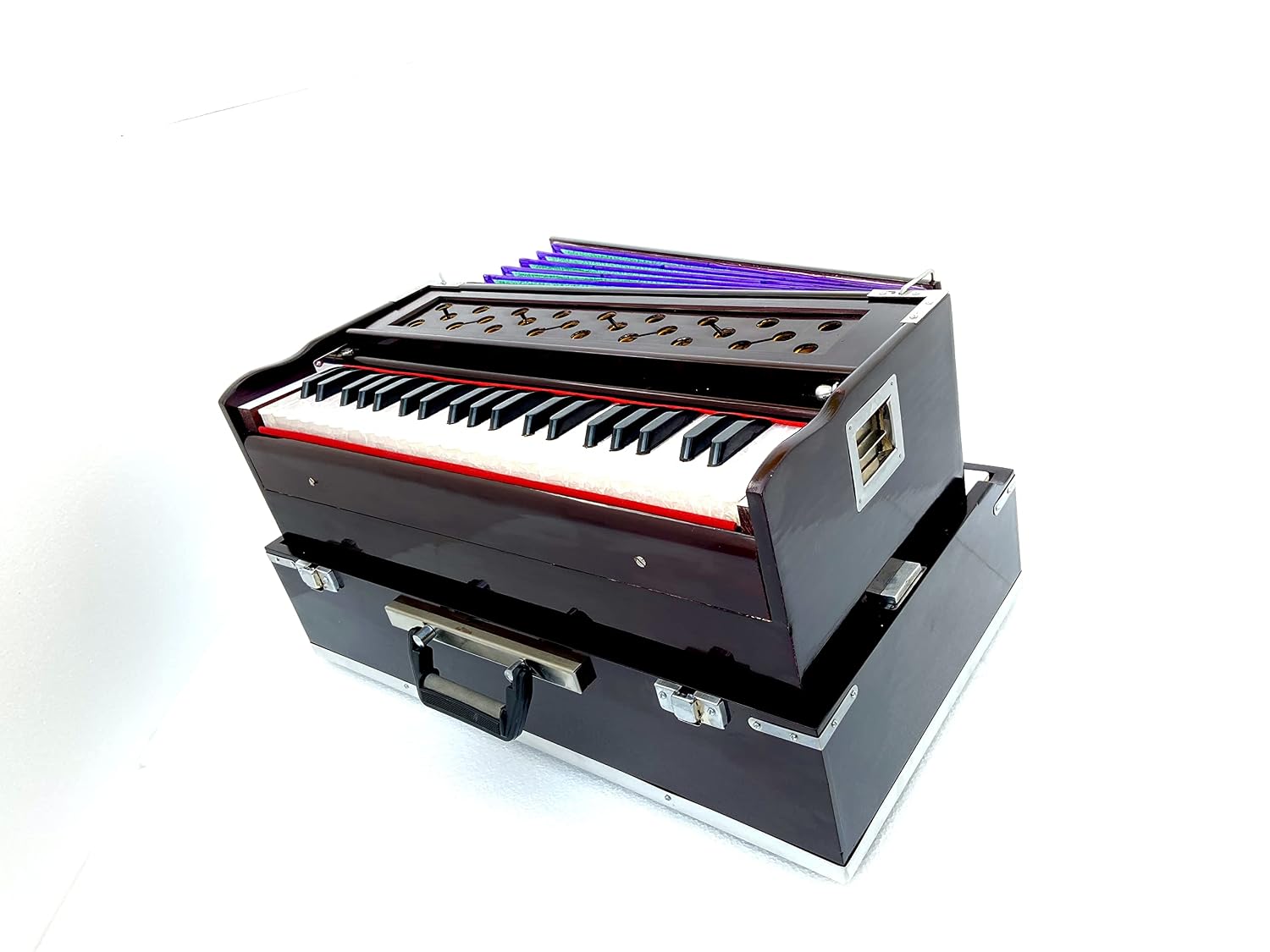 Coupler Folding Portable Harmonium With Carry Bag - 42 Keys, 7 Bellow, 3 1/2 Octaves, Two Reeds (Base- Male), Instant Response Keyboard - No Lag Time