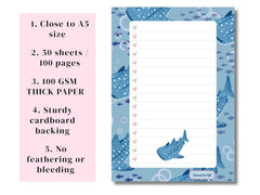 A5 Notes/To Do List Notepad, Beautiful Checklist Pad, Tear-Off Sheets (Whale, Blue) Pack Of 1