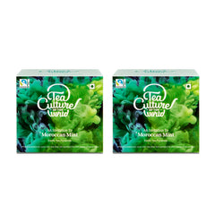 Tea Culture Of The World Moroccan Mint Green Tea - Pack Of 2 X 16 Tea Bags | Promotes Healthy Skin - Premium First Quality Green Teabags | High Caffeine