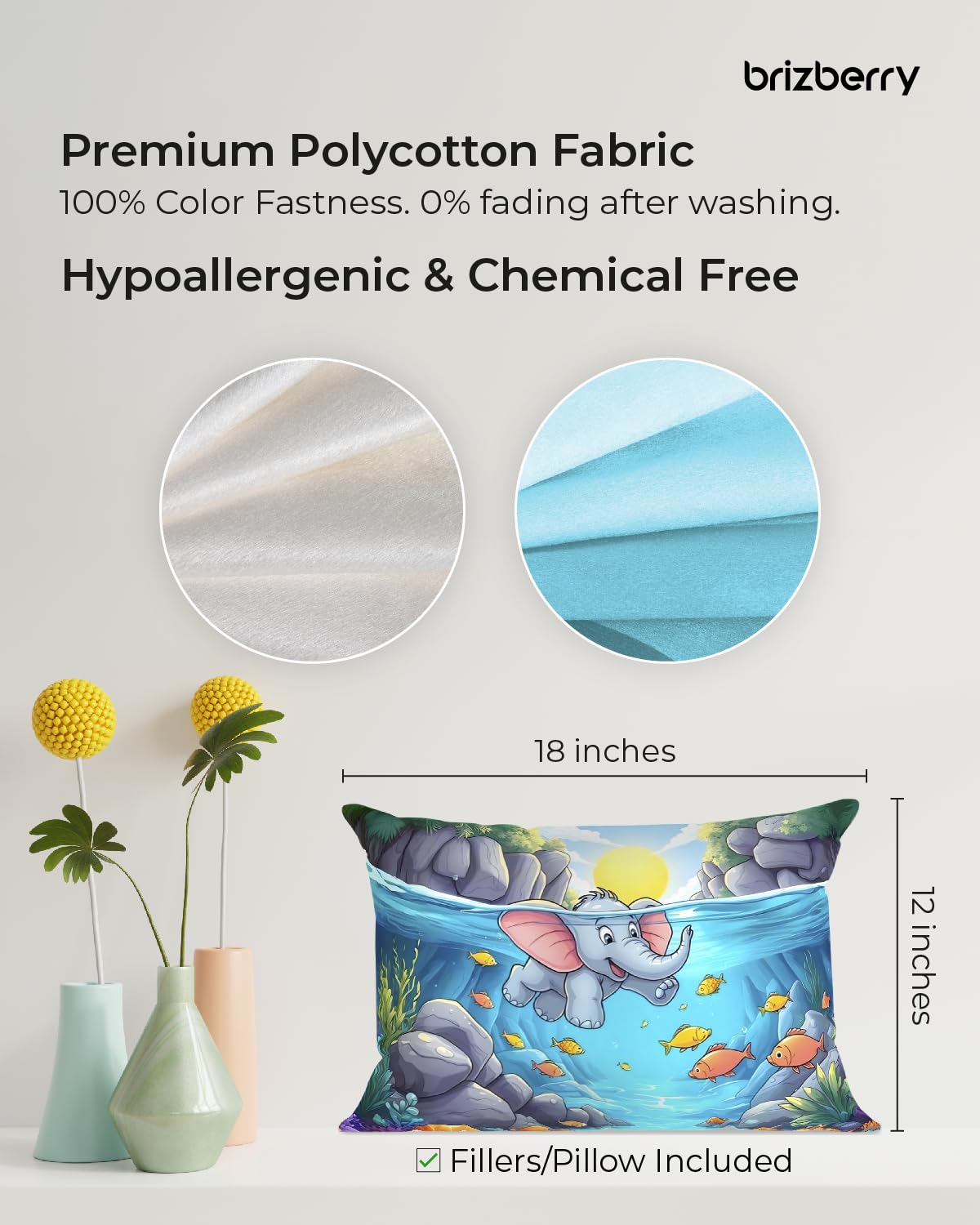 Kids Pillow Cushion With Super Soft Fabric Pillow - 12 X18 Inches | Animal & Cartoon Prints, Soft Pillow, Dual Sided Design | Multi-Purpose, Durable & Easy Care, Made In India - Design 2