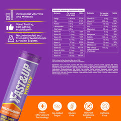 Fast&up Vitalize Immunity Essential Multivitamin For Men & Women - 21 Vital Vitamins & Minerals With Vitamin C, D & Zinc For Daily Health | Orange Flavor , 60 Effervescent Tablets , 200gm 0.4lbs