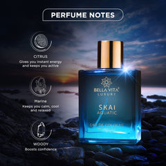 Bella Vita Luxury Skai Aquatic Eau De Cologne 100ml 3.4 Fl.oz. Long Lasting | Unisex Fragrance