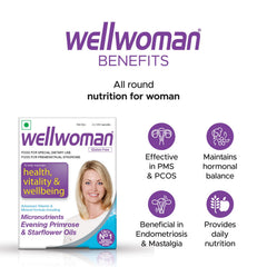 Wellwoman Multivitamin Capsules With Evening Primrose Oil, Immunity, Helps Reduce Pms , Pcos Symptoms | Vegetarian 30 Capsules , 50gm 0.1lbs , Each Pack Of 2