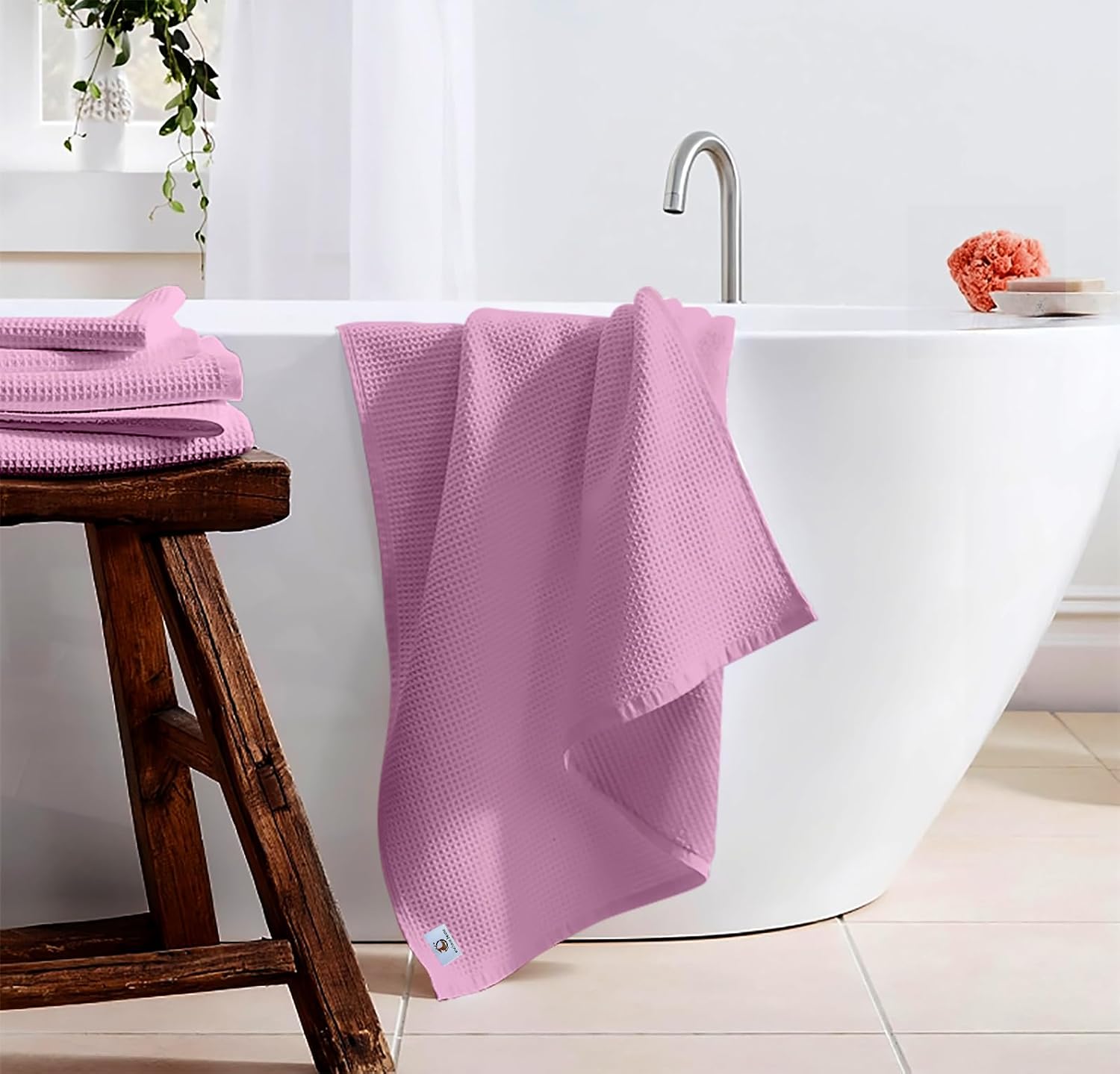 Enchant Home Pure Cotton Waffle Towel 400 Gsm | Lightweight Anti-Microbial & Water Absorbent Soft Touch Quick Drying Bath Towel | Pink