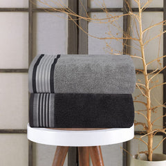Casa Copenhagen, Germany Design He & She Super Soft Collection 100% Cotton 2 Pieces Large Bath Towel 525 Gsm - Pine Grey & Grey Violet