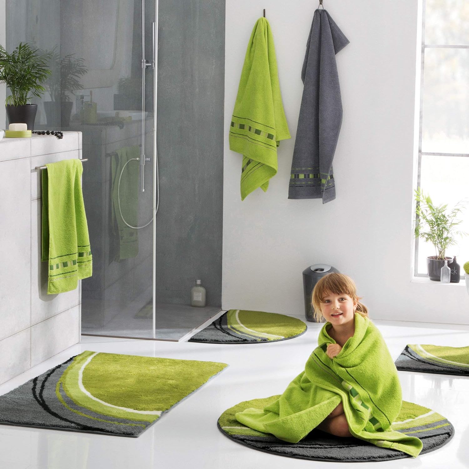 Casa Copenhagen Egyptian Design 2 Bath + 2 Hand & 2 Face Towels 1800 Gsm | He & She X Line Collection 100% Cotton 6 Piece Towel Set - Grey & Green