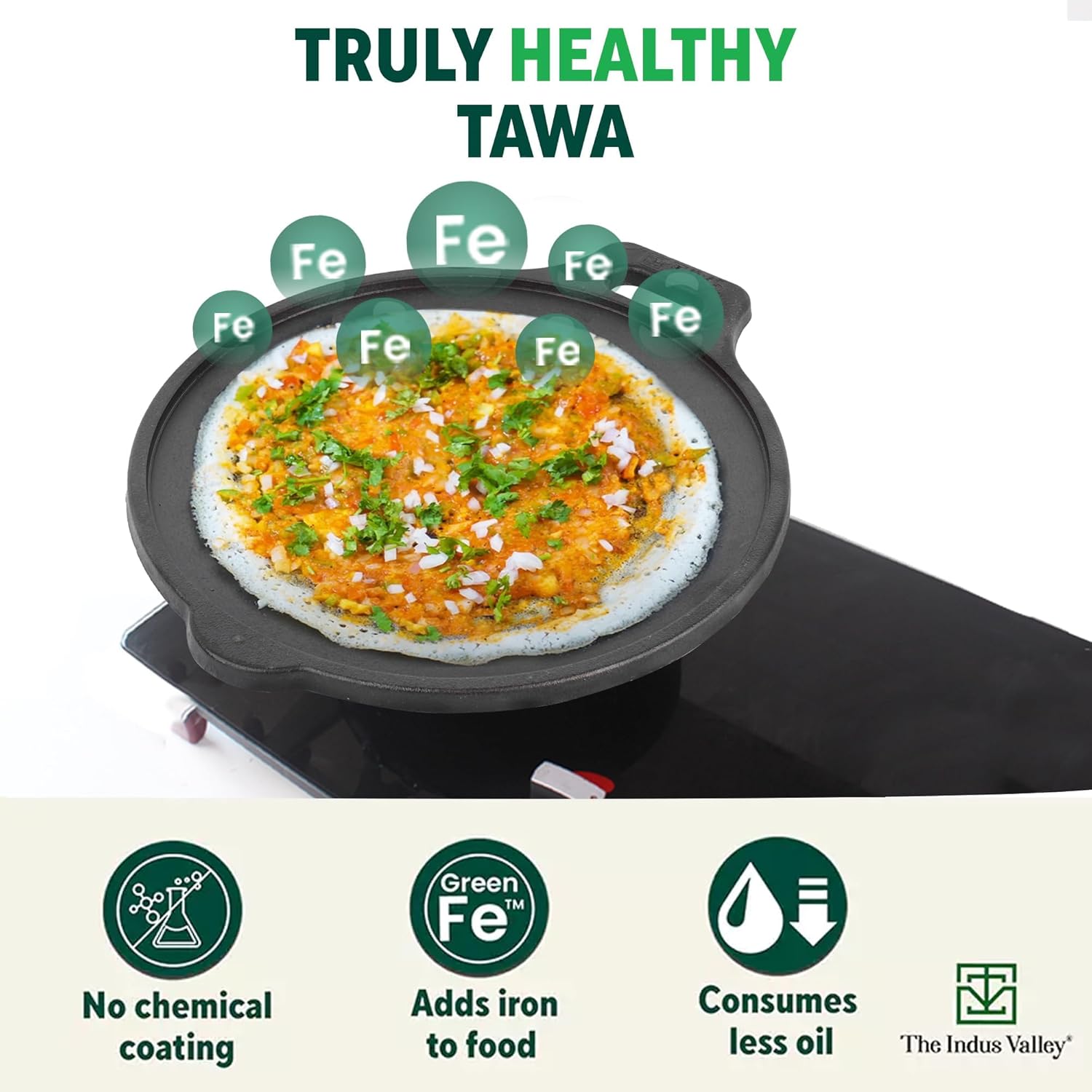 Super Smooth Cast Iron Tawa For Dosa, Chapathi - 27.6cm, 10.8 Inch, 2.4 Kg | Induction Friendly, Naturally Nonstick, Pre-Seasoned Tawa, 100% Pure & Toxin-Free, No Chemical Coating