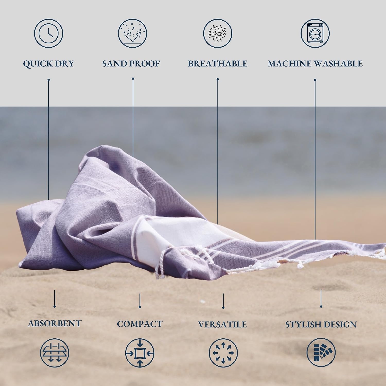 Lane Linen Turkish Beach Towels 699 Gsm | Extra Large Beach Towel, Pre-Washed For Soft Feel, Oversized Sand Free Quick-Dry Pool Towe- Day Break (2 Pack)