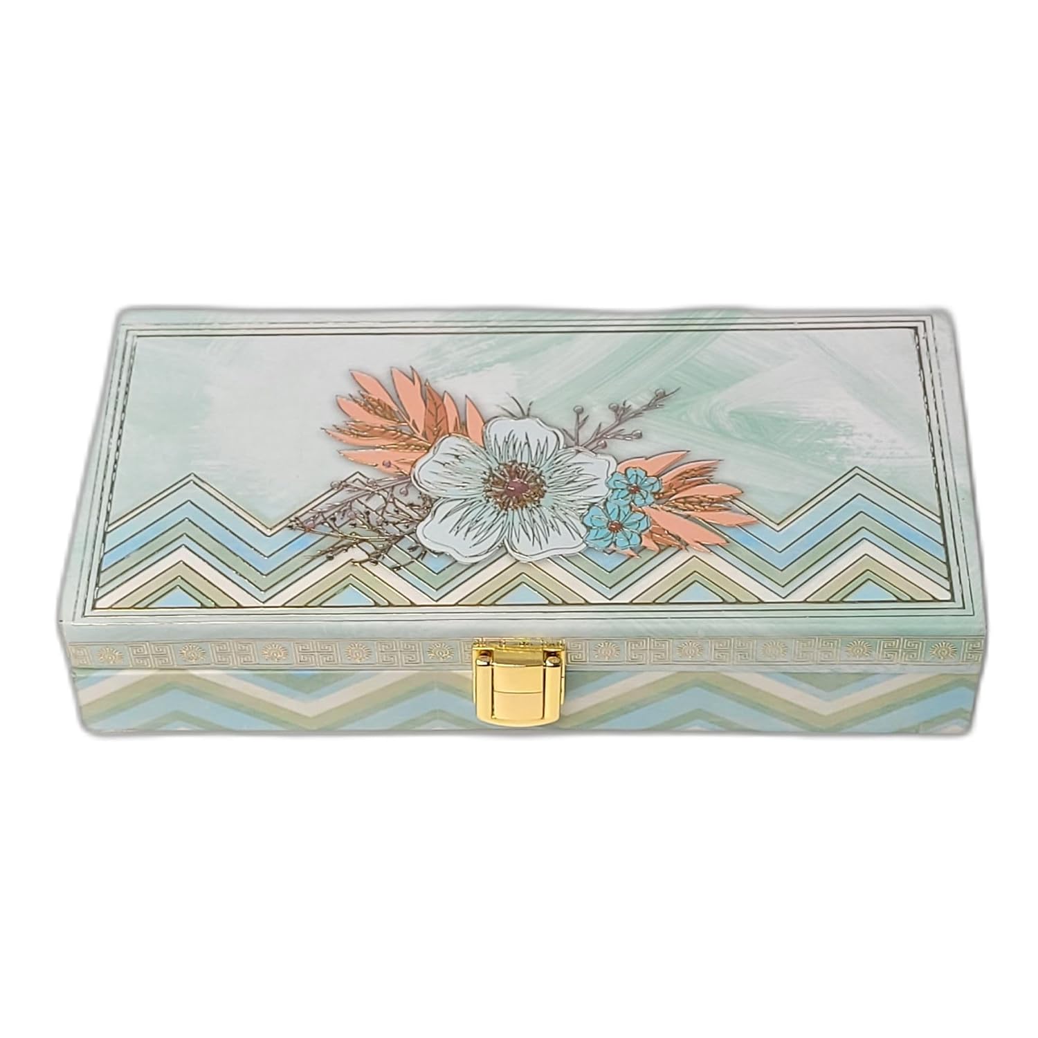 Fancy Shagun Cash Box Or Gaddi Box For Gifting Money On Wedding, New Born Baby, Ring Ceremony Pattern1pc, Material - Wood, Colour - Sea Green Flower