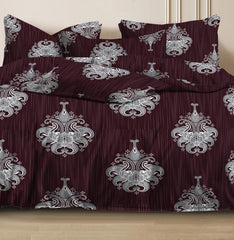 Super Soft Cotton King Size Bedsheet With 2 Pillow Cover + Comforter - 72 X 78 Inches, Wine | All Around Elastic Fitted | Skin Friendly & Long Lasting