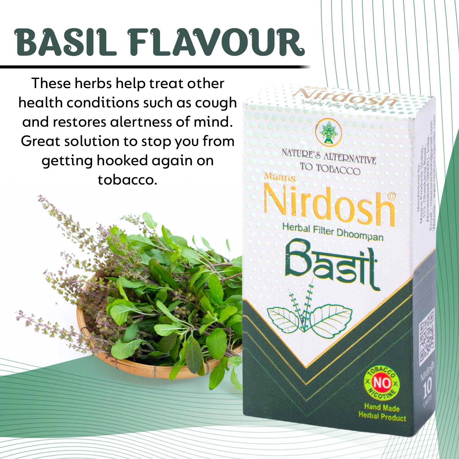 Basil Flavored Herbal Filter Dhoompan Sticks - Pack Of 10X 10 Pcs Herbal Cigarette | Bidi Sticks Rolled In Tendu Leaves, Non-Addictive Sticks - Tobacco Free & Nicotine Free