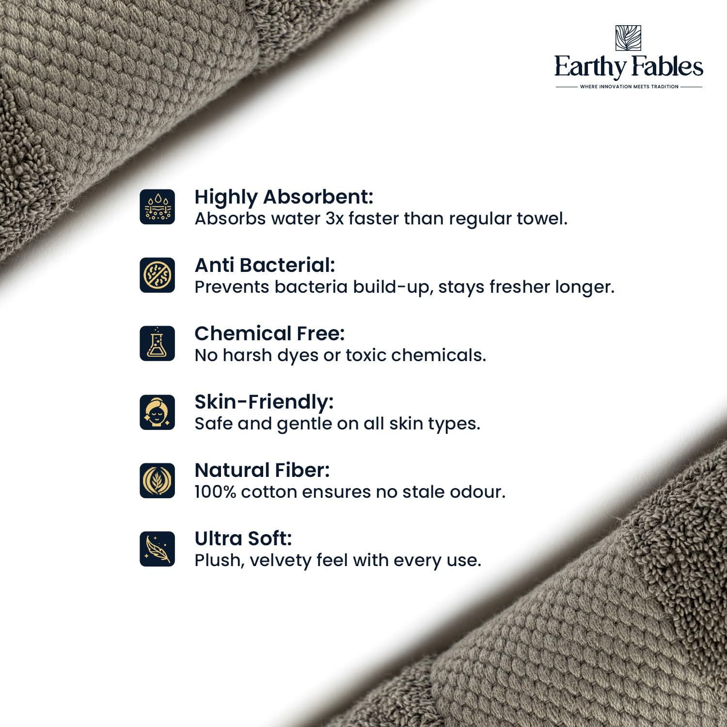 Earthy Fables Premium Hand Towels 600 Gsm | 100% Combed Cotton Ultra Soft Quick Dry & Highly Absorbent, For Home, Gym & Travel | Set Of 2 (Grey)